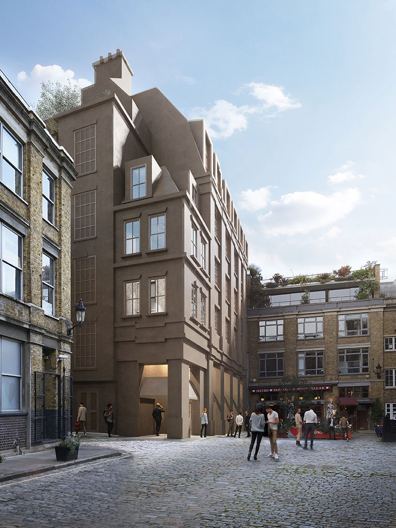 Number 8, Bleeding Heart Yard, partially blurred view inside building