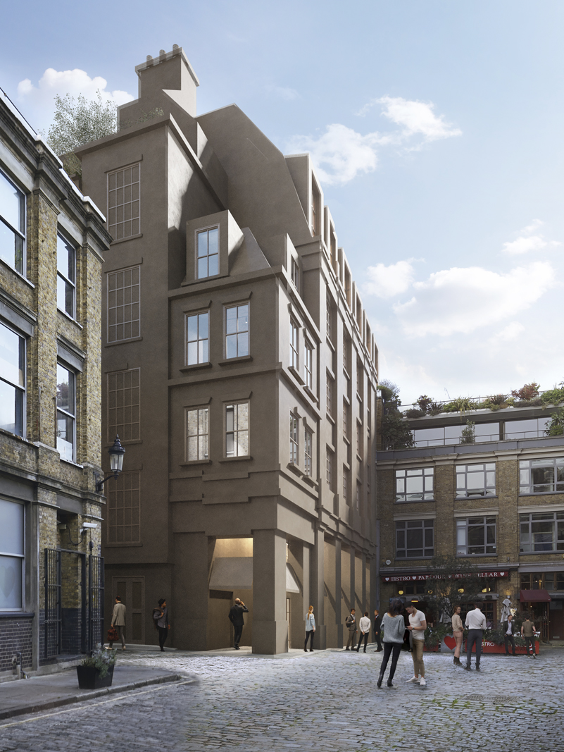 Number 8, Bleeding Heart Yard, partially blurred view inside building