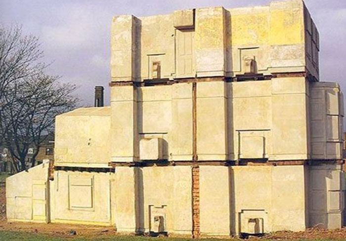 Translucent blue 3D render of building